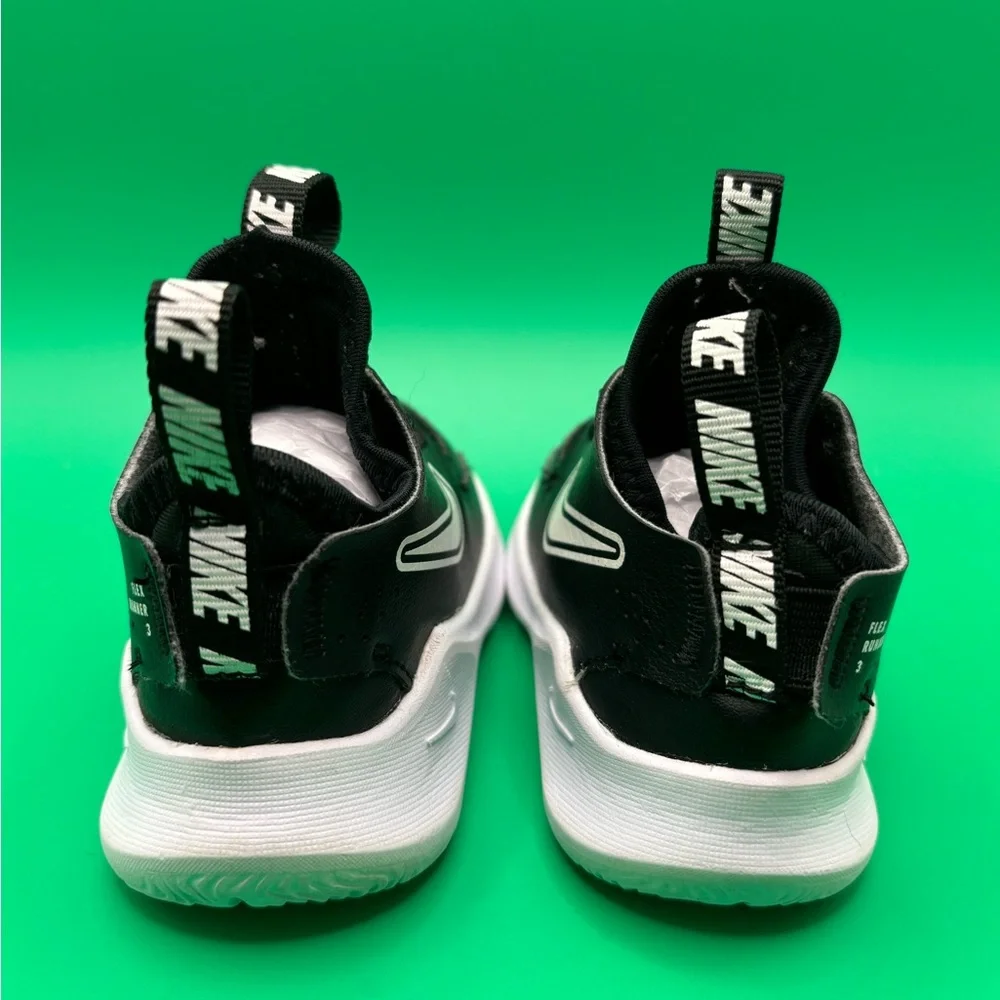 Nike Flex Runner 4C Black White Kid Preschool Running Walking School Shoes